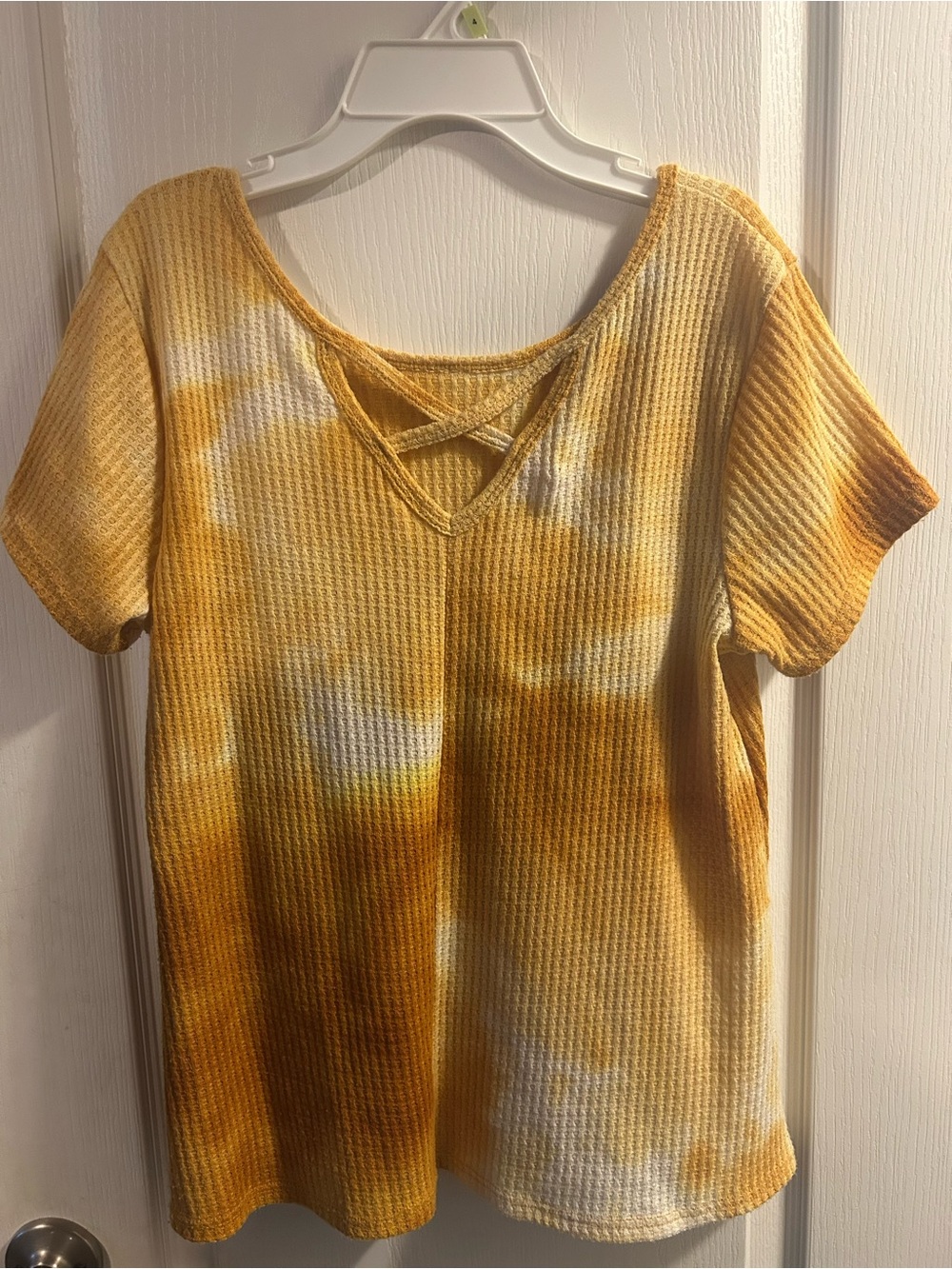 Simply Irresistible Yellow Tie-Dye Waffle Knit Short Sleeve Top